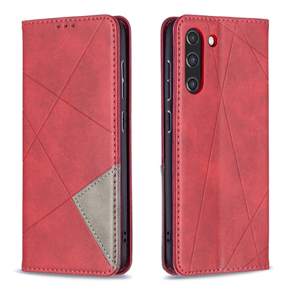 For Samsung Galaxy S21 FE Rhombus Texture Horizontal Flip Magnetic Leather Case with Holder & Card Slots & Wallet(Red) by buy2fix
