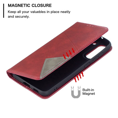 For Samsung Galaxy S21 FE Rhombus Texture Horizontal Flip Magnetic Leather Case with Holder & Card Slots & Wallet(Red) by buy2fix