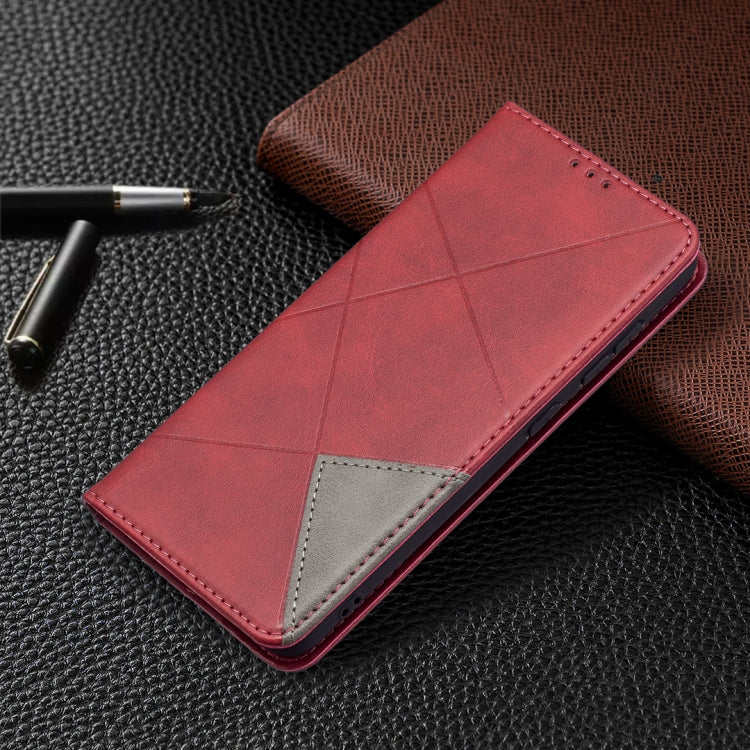 For Samsung Galaxy S21 FE Rhombus Texture Horizontal Flip Magnetic Leather Case with Holder & Card Slots & Wallet(Red) by buy2fix