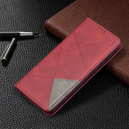 For Samsung Galaxy S21 FE Rhombus Texture Horizontal Flip Magnetic Leather Case with Holder & Card Slots & Wallet(Red) by buy2fix