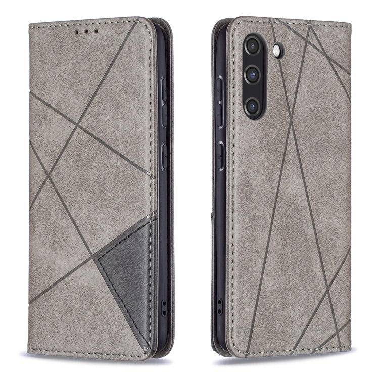 For Samsung Galaxy S21 FE Rhombus Texture Horizontal Flip Magnetic Leather Case with Holder & Card Slots & Wallet(Grey) by buy2fix