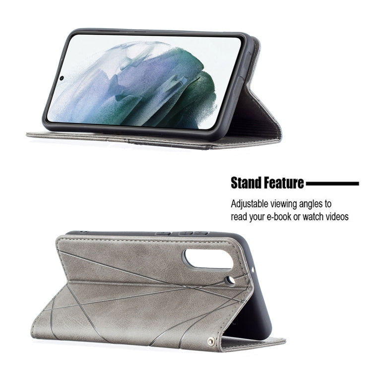 For Samsung Galaxy S21 FE Rhombus Texture Horizontal Flip Magnetic Leather Case with Holder & Card Slots & Wallet(Grey) by buy2fix