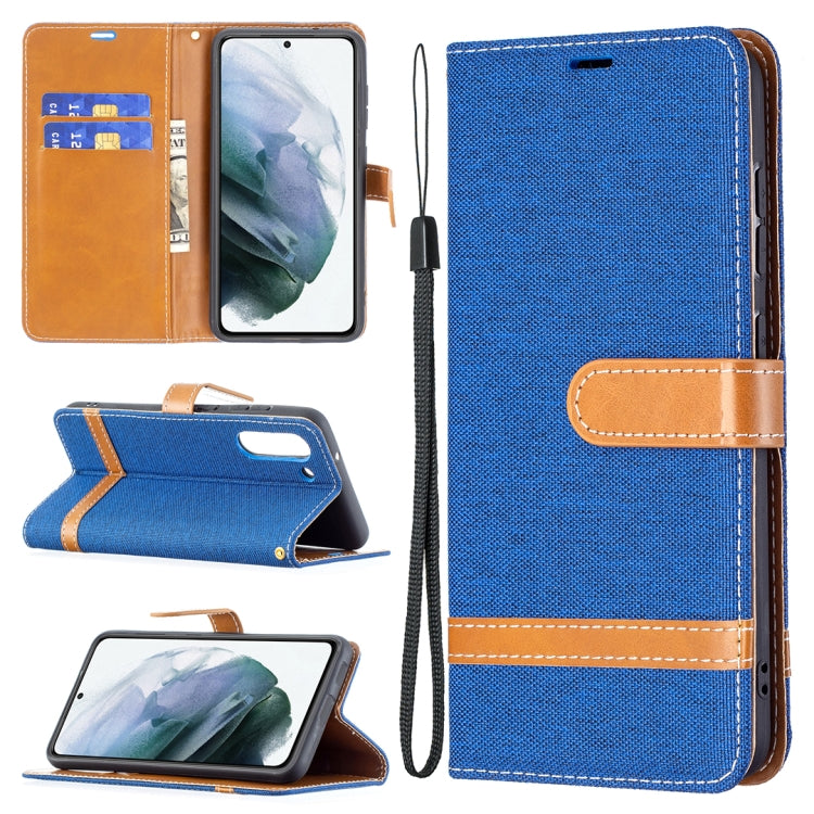 For Samsung Galaxy S21 FE Color Matching Denim Texture Horizontal Flip Leather Case with Holder & Card Slots & Wallet & Lanyard(Royal Blue) by buy2fix