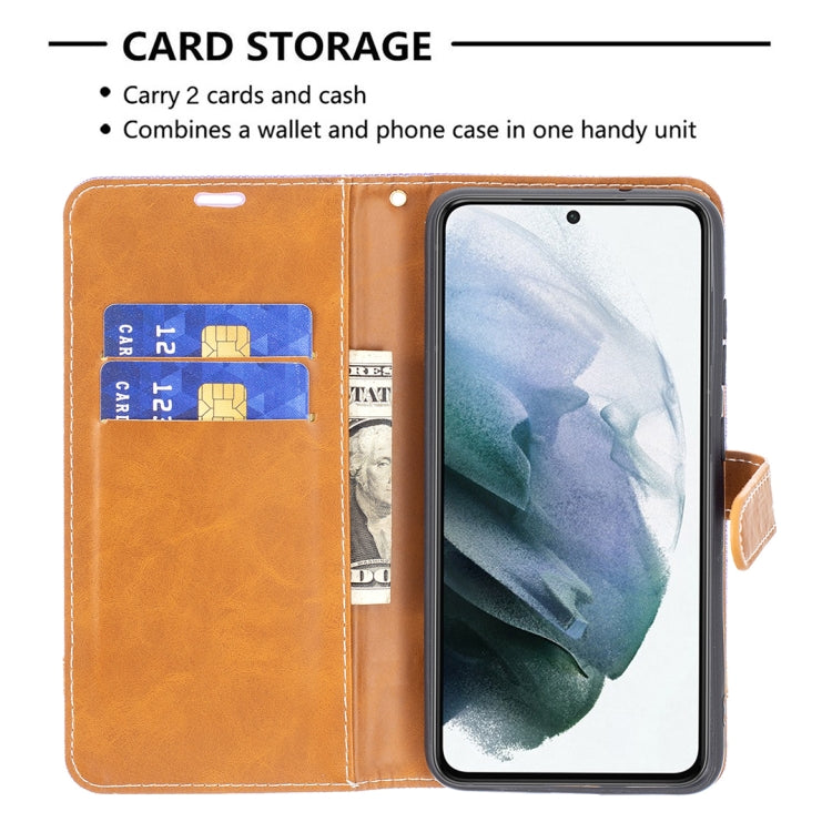 For Samsung Galaxy S21 FE Color Matching Denim Texture Horizontal Flip Leather Case with Holder & Card Slots & Wallet & Lanyard(Purple) by buy2fix