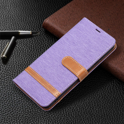 For Samsung Galaxy S21 FE Color Matching Denim Texture Horizontal Flip Leather Case with Holder & Card Slots & Wallet & Lanyard(Purple) by buy2fix