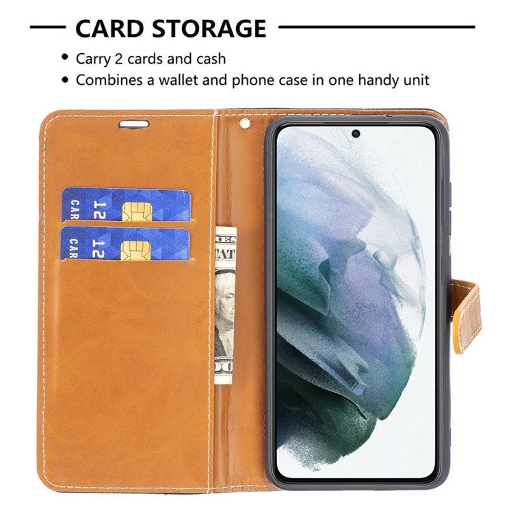 For Samsung Galaxy S21 FE Color Matching Denim Texture Horizontal Flip Leather Case with Holder & Card Slots & Wallet & Lanyard(Black) by buy2fix