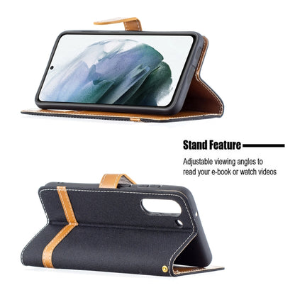For Samsung Galaxy S21 FE Color Matching Denim Texture Horizontal Flip Leather Case with Holder & Card Slots & Wallet & Lanyard(Black) by buy2fix