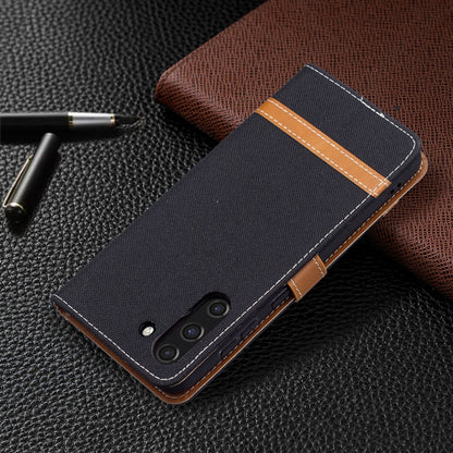 For Samsung Galaxy S21 FE Color Matching Denim Texture Horizontal Flip Leather Case with Holder & Card Slots & Wallet & Lanyard(Black) by buy2fix