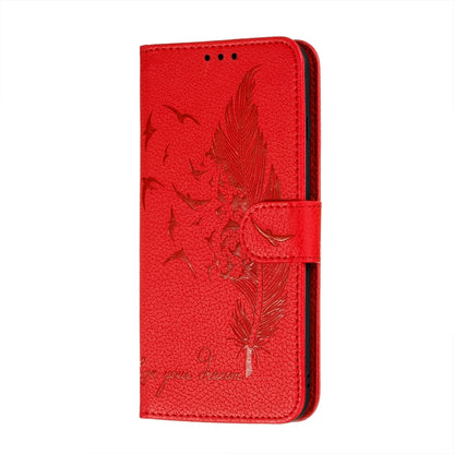 For Samsung Galaxy A22 5G Litchi Texture Feather Embossing Pattern Horizontal Flip Leather Case with Holder & Card Slots & Wallet & Photo Frame & Lanyard(Red) by buy2fix