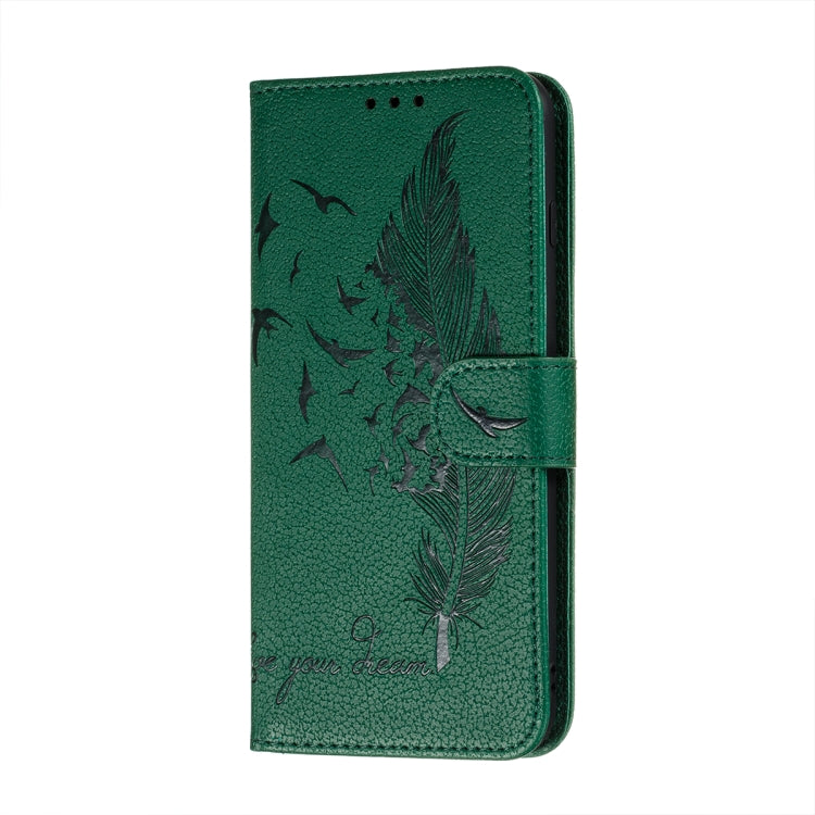 For Samsung Galaxy A22 5G Litchi Texture Feather Embossing Pattern Horizontal Flip Leather Case with Holder & Card Slots & Wallet & Photo Frame & Lanyard(Green) by buy2fix