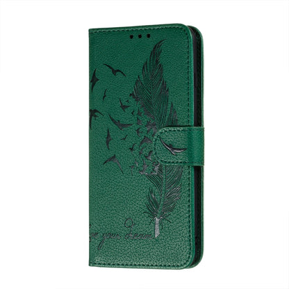 For Samsung Galaxy A22 5G Litchi Texture Feather Embossing Pattern Horizontal Flip Leather Case with Holder & Card Slots & Wallet & Photo Frame & Lanyard(Green) by buy2fix