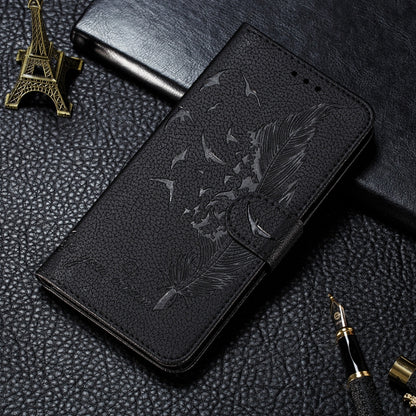 For Samsung Galaxy A22 5G Litchi Texture Feather Embossing Pattern Horizontal Flip Leather Case with Holder & Card Slots & Wallet & Photo Frame & Lanyard(Black) by buy2fix