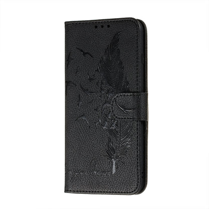 For Samsung Galaxy A22 5G Litchi Texture Feather Embossing Pattern Horizontal Flip Leather Case with Holder & Card Slots & Wallet & Photo Frame & Lanyard(Black) by buy2fix