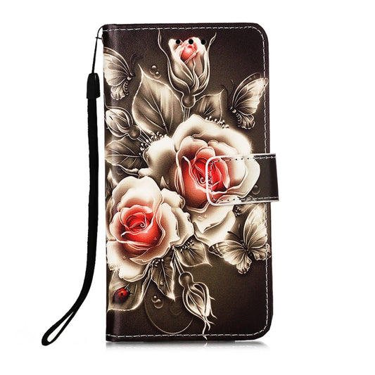 For Motorola Moto G30 / G10 / G10 Power Colored Drawing Pattern Plain Weave Horizontal Flip Leather Case with Holder & Card Slot & Wallet & Lanyard(Roses On Black) by buy2fix