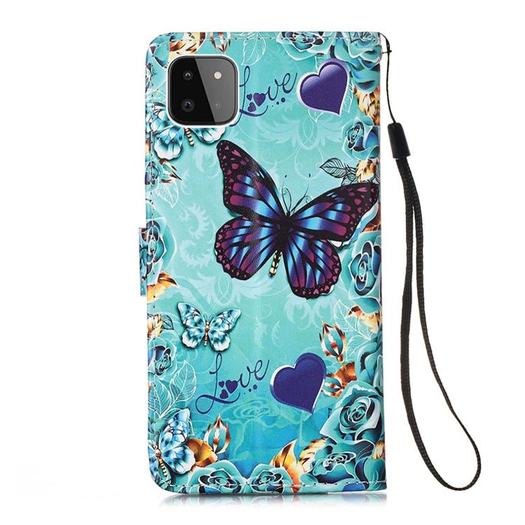 For Samsung Galaxy A22 5G (US Version) Colored Drawing Pattern Plain Weave Horizontal Flip Leather Case with Holder & Card Slot & Wallet & Lanyard(Caring Butterfly) by buy2fix