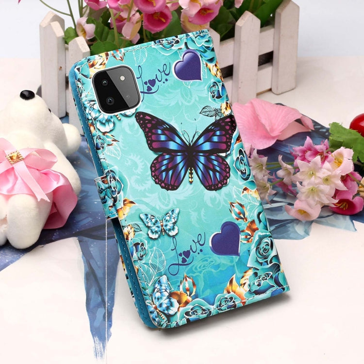 For Samsung Galaxy A22 5G (US Version) Colored Drawing Pattern Plain Weave Horizontal Flip Leather Case with Holder & Card Slot & Wallet & Lanyard(Caring Butterfly) by buy2fix
