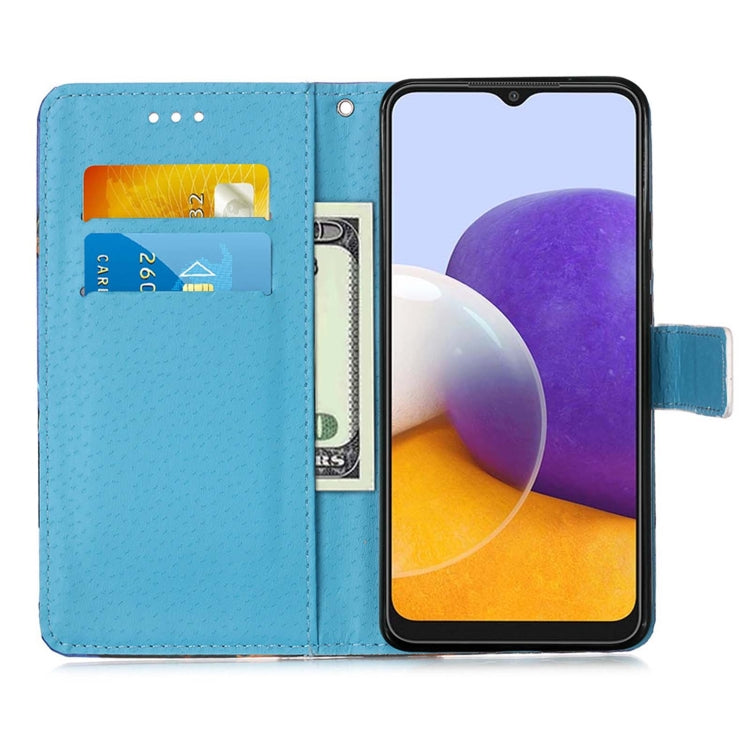 For Samsung Galaxy A22 5G (US Version) Colored Drawing Pattern Plain Weave Horizontal Flip Leather Case with Holder & Card Slot & Wallet & Lanyard(Tower Butterfly) by buy2fix