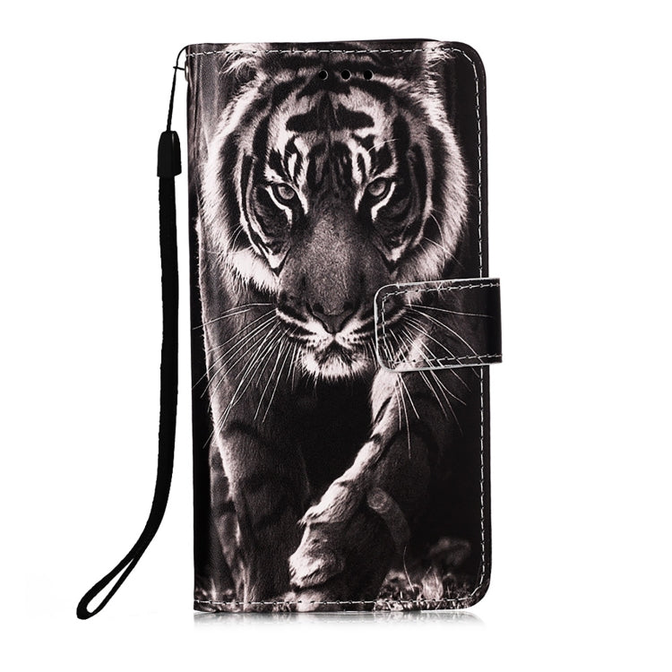 For Samsung Galaxy A22 5G (US Version) Colored Drawing Pattern Plain Weave Horizontal Flip Leather Case with Holder & Card Slot & Wallet & Lanyard(Black And White Tiger) by buy2fix