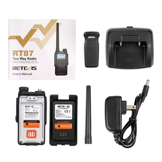 RETEVIS RT87 136-174MHz + 400-480MHz 128CHS Waterproof Dual Band DTMF Two Way Radio Handheld Walkie Talkie, US Plug by RETEVIS