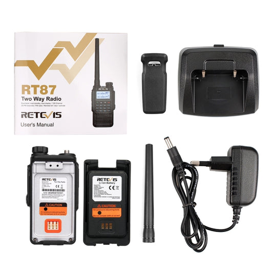 RETEVIS RT87 136-174MHz + 400-480MHz 128CHS Waterproof Dual Band DTMF Two Way Radio Handheld Walkie Talkie, EU Plug by RETEVIS