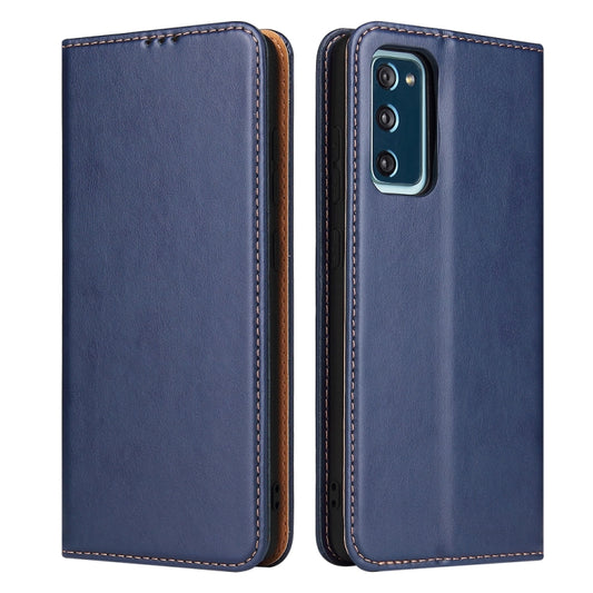 For Samsung Galaxy A52 4G/5G Fierre Shann PU Genuine Leather Texture Horizontal Flip Leather Case with Holder & Card Slots & Wallet(Blue) by FIERRE SHANN