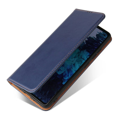 For Samsung Galaxy A52 4G/5G Fierre Shann PU Genuine Leather Texture Horizontal Flip Leather Case with Holder & Card Slots & Wallet(Blue) by FIERRE SHANN