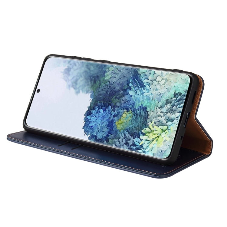 For Samsung Galaxy A52 4G/5G Fierre Shann PU Genuine Leather Texture Horizontal Flip Leather Case with Holder & Card Slots & Wallet(Blue) by FIERRE SHANN