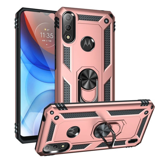 For Motorola Moto E7 Power (2021) Shockproof TPU + PC Protective Case with 360 Degree Rotating Holder(Rose Gold) by buy2fix