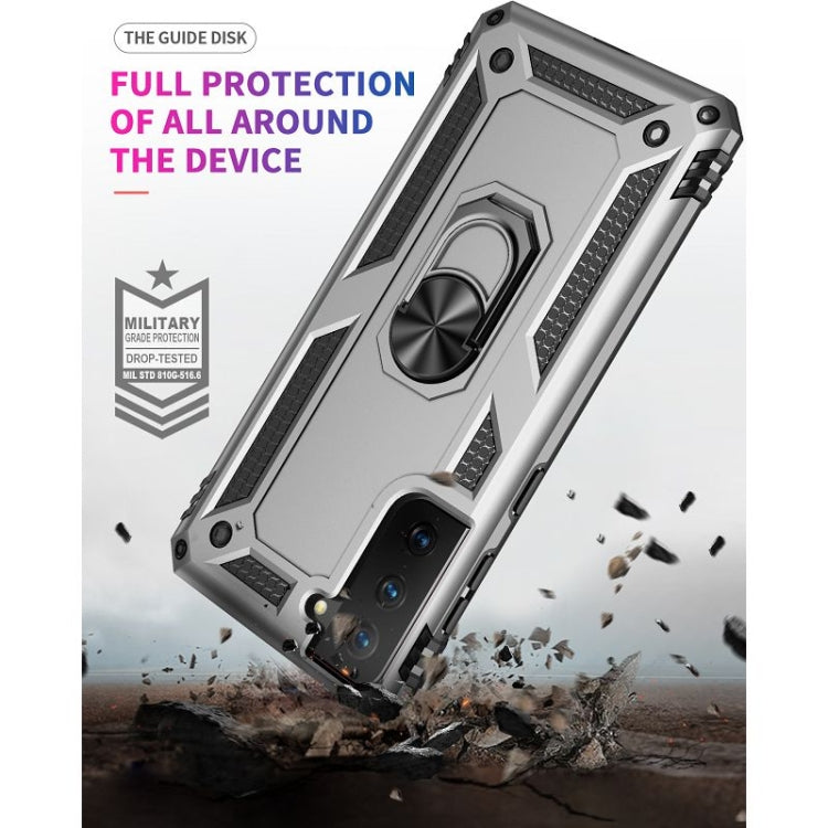 For Samsung Galaxy S21 FE Shockproof TPU + PC Protective Case with 360 Degree Rotating Holder(Silver) by buy2fix