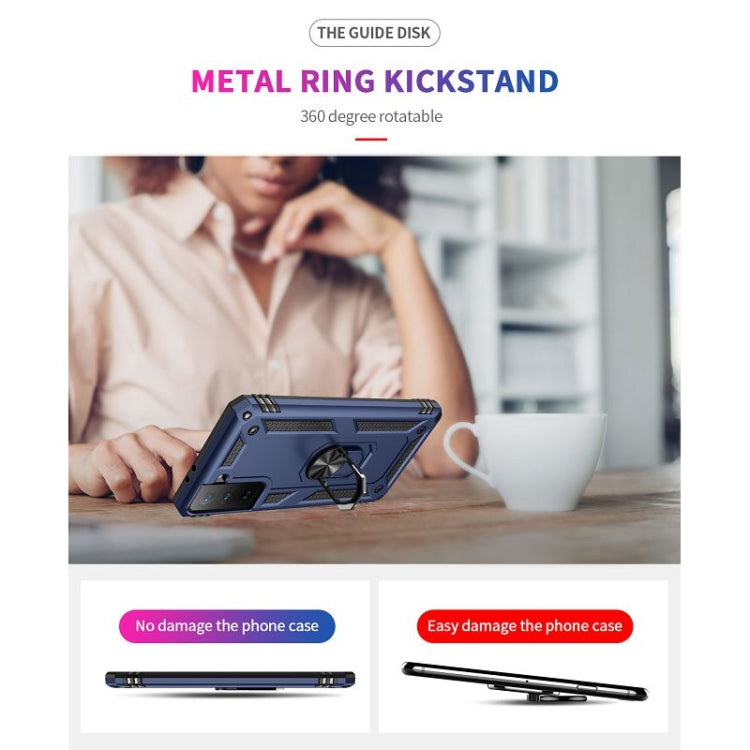 For Samsung Galaxy S21 FE Shockproof TPU + PC Protective Case with 360 Degree Rotating Holder(Blue) by buy2fix