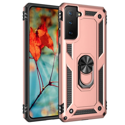 For Samsung Galaxy S21 FE Shockproof TPU + PC Protective Case with 360 Degree Rotating Holder(Rose Gold) by buy2fix