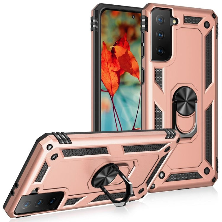 For Samsung Galaxy S21 FE Shockproof TPU + PC Protective Case with 360 Degree Rotating Holder(Rose Gold) by buy2fix