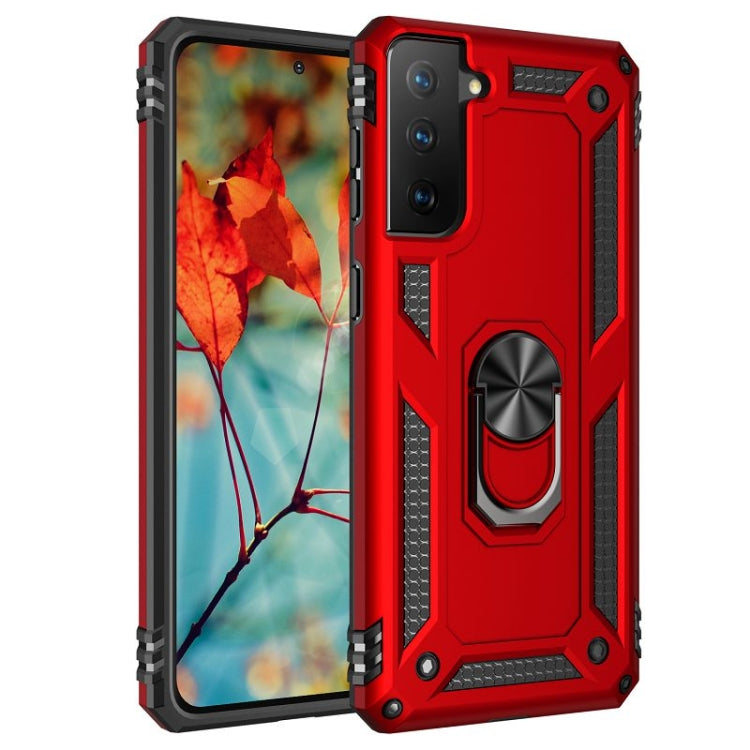 For Samsung Galaxy S21 FE Shockproof TPU + PC Protective Case with 360 Degree Rotating Holder(Red) by buy2fix