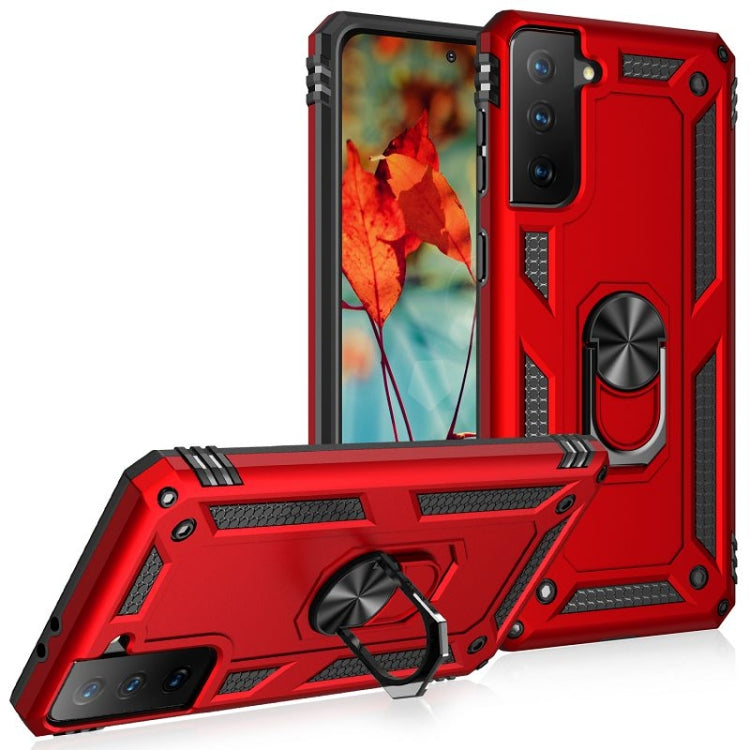 For Samsung Galaxy S21 FE Shockproof TPU + PC Protective Case with 360 Degree Rotating Holder(Red) by buy2fix