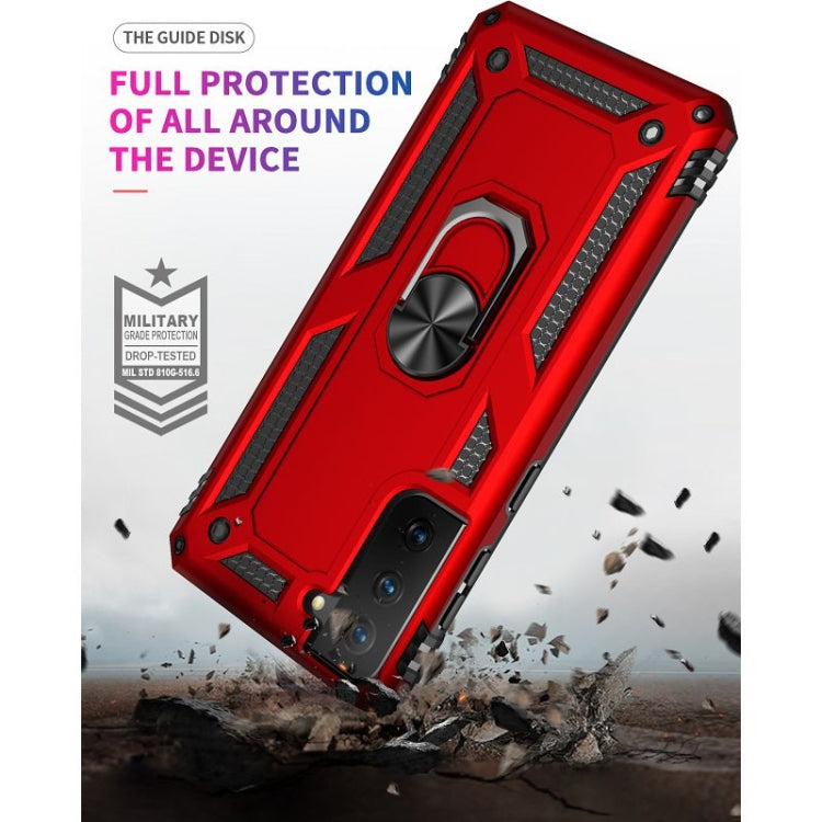 For Samsung Galaxy S21 FE Shockproof TPU + PC Protective Case with 360 Degree Rotating Holder(Red) by buy2fix