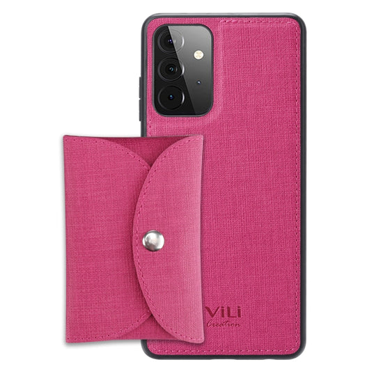 For Samsung Galaxy A52 5G ViLi T Series TPU + PU Woven Fabric Magnetic Protective Case with Wallet(Rose Red)