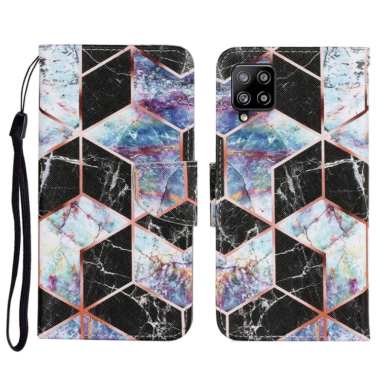 For Samsung Galaxy A22 4G Coloured Drawing Pattern Horizontal Flip PU Leather Case with Holder & Card Slots & Wallet & Lanyard(Black Marble) by buy2fix