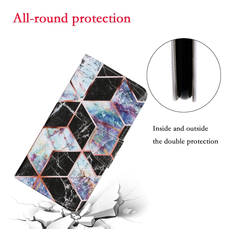 For Samsung Galaxy A22 4G Coloured Drawing Pattern Horizontal Flip PU Leather Case with Holder & Card Slots & Wallet & Lanyard(Black Marble) by buy2fix