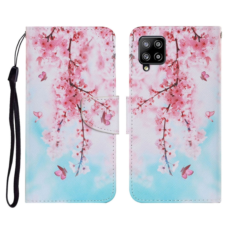For Samsung Galaxy A22 4G Coloured Drawing Pattern Horizontal Flip PU Leather Case with Holder & Card Slots & Wallet & Lanyard(Cherry Blossoms) by buy2fix
