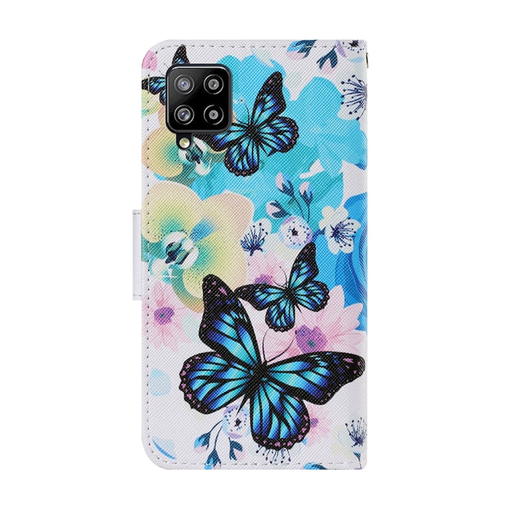 For Samsung Galaxy A22 4G Coloured Drawing Pattern Horizontal Flip PU Leather Case with Holder & Card Slots & Wallet & Lanyard(Purple Butterfly) by buy2fix