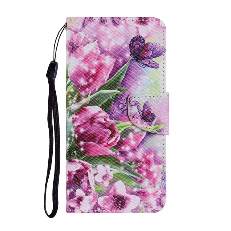 For Samsung Galaxy A22 5G Coloured Drawing Pattern Horizontal Flip PU Leather Case with Holder & Card Slots & Wallet & Lanyard(Rose Butterfly) by buy2fix