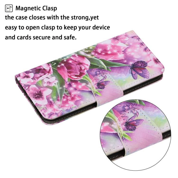 For Samsung Galaxy A22 5G Coloured Drawing Pattern Horizontal Flip PU Leather Case with Holder & Card Slots & Wallet & Lanyard(Rose Butterfly) by buy2fix