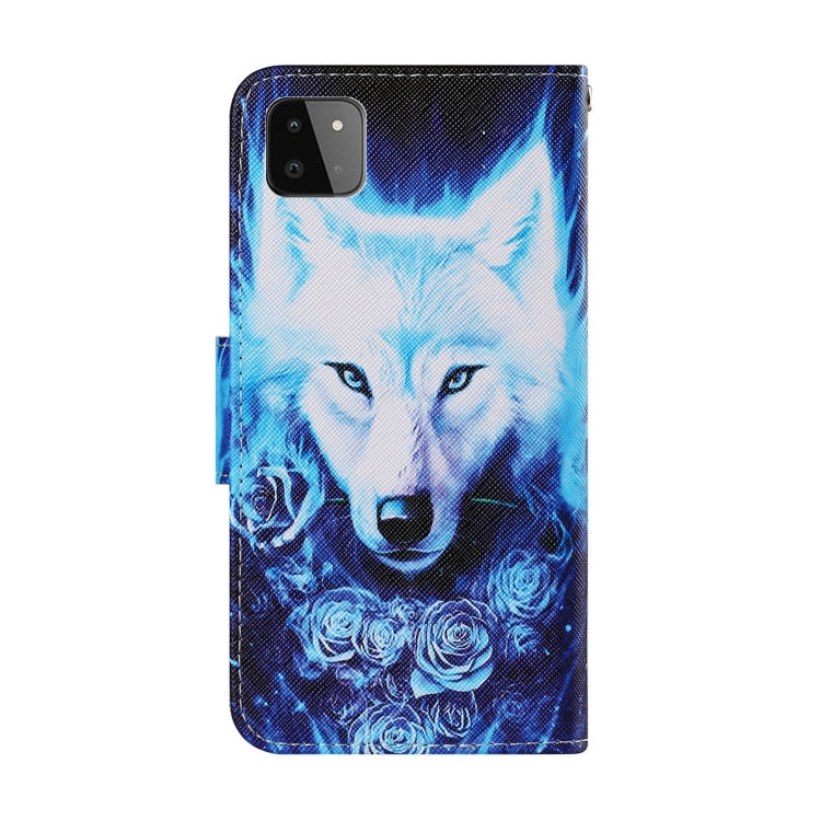For Samsung Galaxy A22 5G Coloured Drawing Pattern Horizontal Flip PU Leather Case with Holder & Card Slots & Wallet & Lanyard(Rose Wolf) by buy2fix