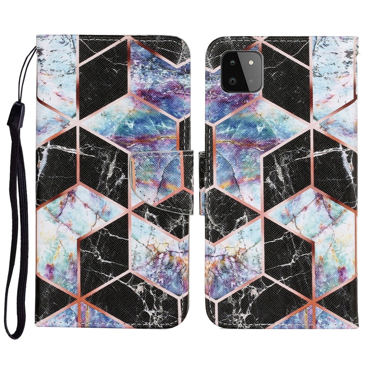 For Samsung Galaxy A22 5G Coloured Drawing Pattern Horizontal Flip PU Leather Case with Holder & Card Slots & Wallet & Lanyard(Black Marble) by buy2fix