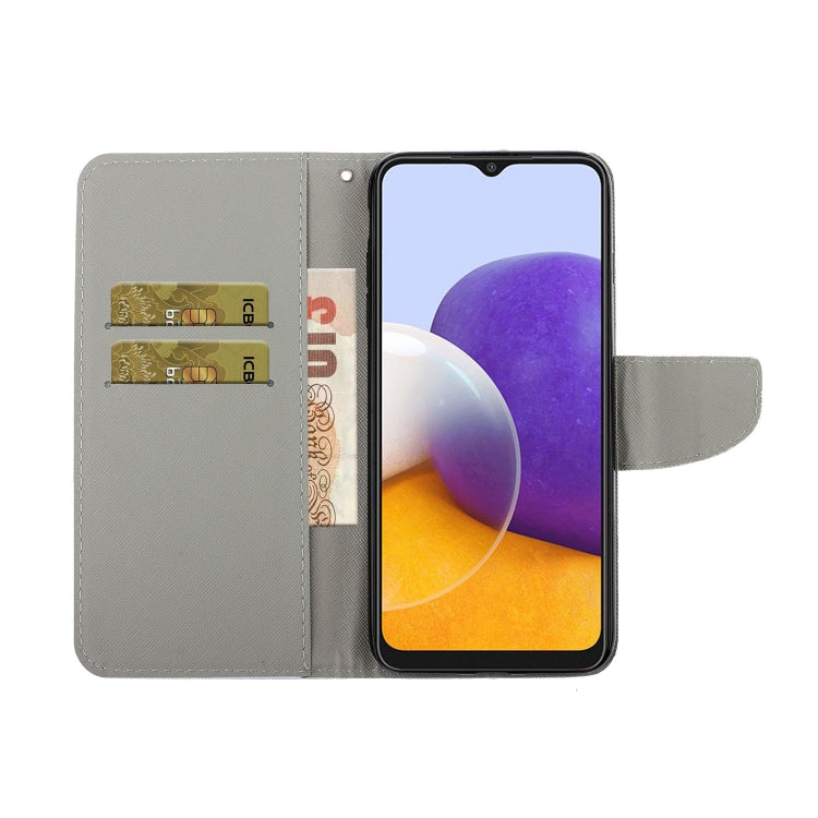 For Samsung Galaxy A22 5G Coloured Drawing Pattern Horizontal Flip PU Leather Case with Holder & Card Slots & Wallet & Lanyard(Purple Butterfly) by buy2fix
