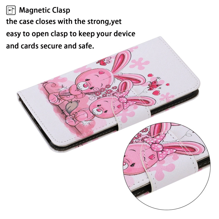 For Samsung Galaxy S21 FE Coloured Drawing Pattern Horizontal Flip PU Leather Case with Holder & Card Slots & Wallet & Lanyard(Cute Rabbit) by buy2fix