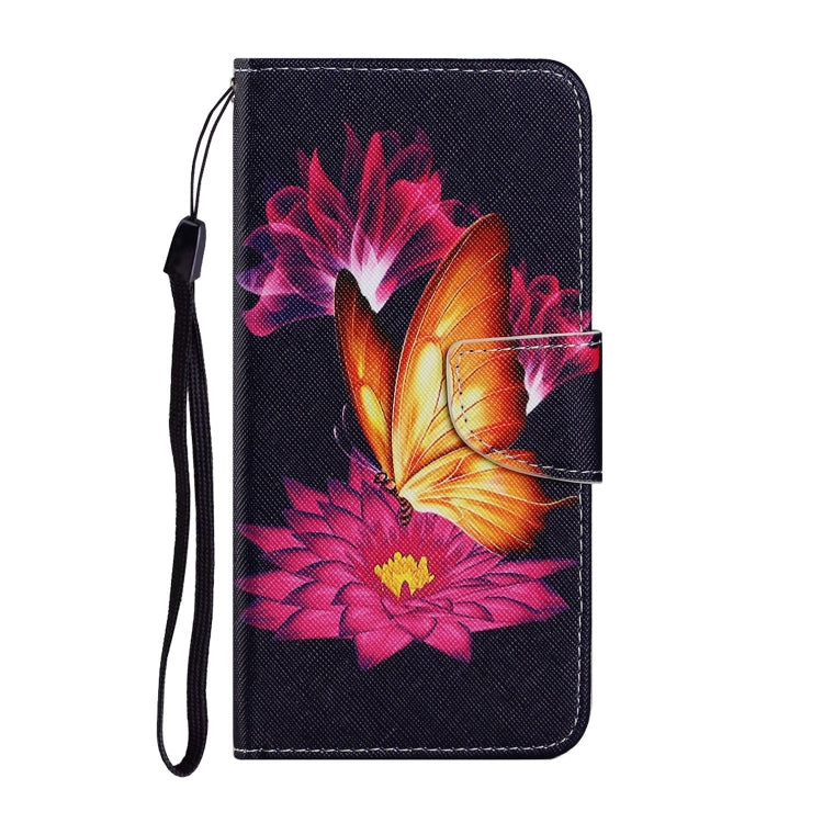 For Samsung Galaxy S21 FE Coloured Drawing Pattern Horizontal Flip PU Leather Case with Holder & Card Slots & Wallet & Lanyard(Big Golden Butterfly) by buy2fix