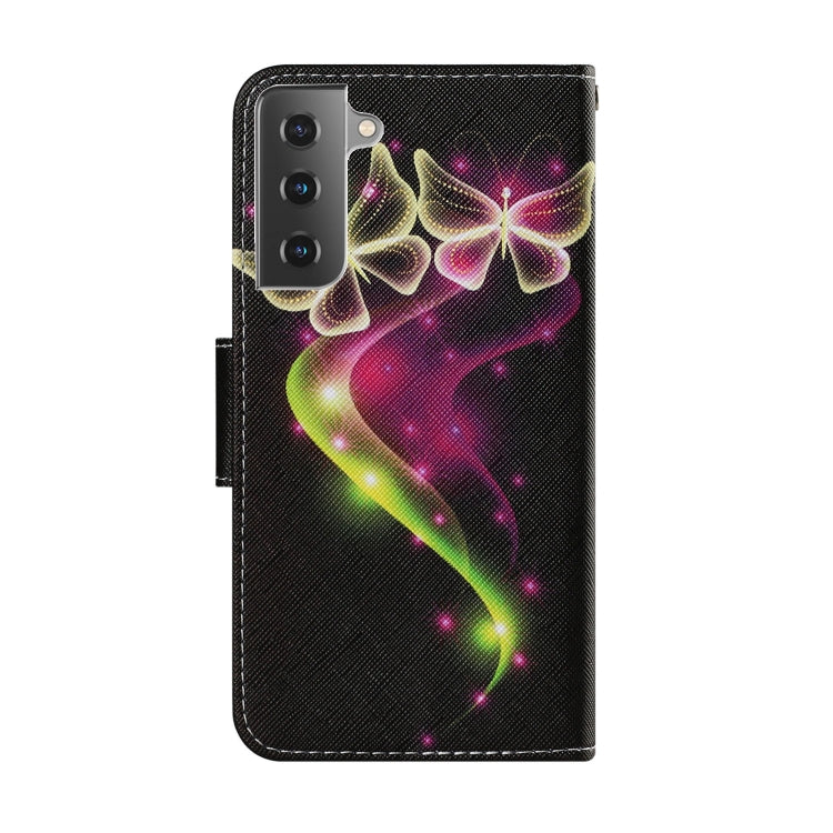 For Samsung Galaxy S21 FE Coloured Drawing Pattern Horizontal Flip PU Leather Case with Holder & Card Slots & Wallet & Lanyard(Couple Butterfly) by buy2fix