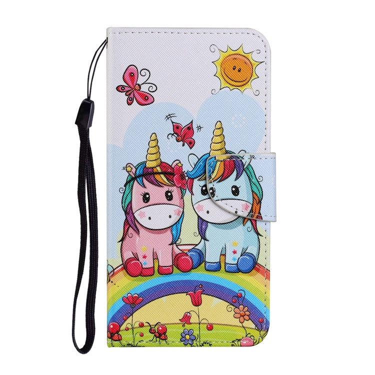 For Samsung Galaxy S21 FE Coloured Drawing Pattern Horizontal Flip PU Leather Case with Holder & Card Slots & Wallet & Lanyard(Couple Unicorn) by buy2fix