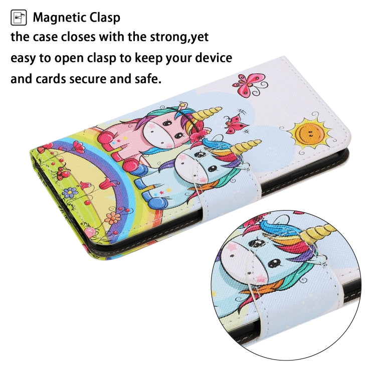 For Samsung Galaxy S21 FE Coloured Drawing Pattern Horizontal Flip PU Leather Case with Holder & Card Slots & Wallet & Lanyard(Couple Unicorn) by buy2fix